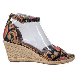 Nine West Jeranna Wedge Sandals Womens Multicolor Canvas Espadrille 3" Size 7